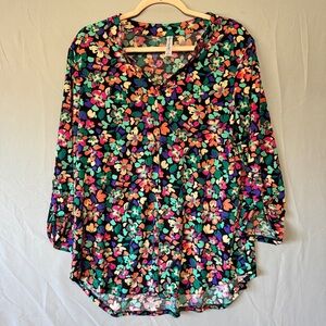Dear Scarlett Womens Floral Blouse Size L Mature Office Professional Career